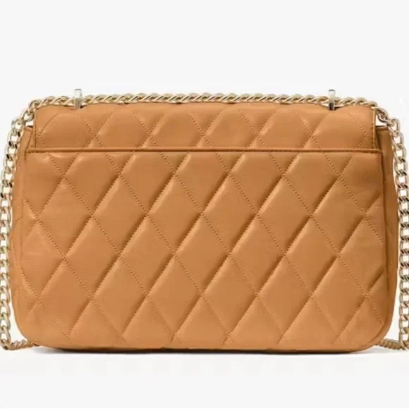 NWT Kate Spade Carey Quilted Medium Flap Shoulder Bag Tiramisu Mousse Leather